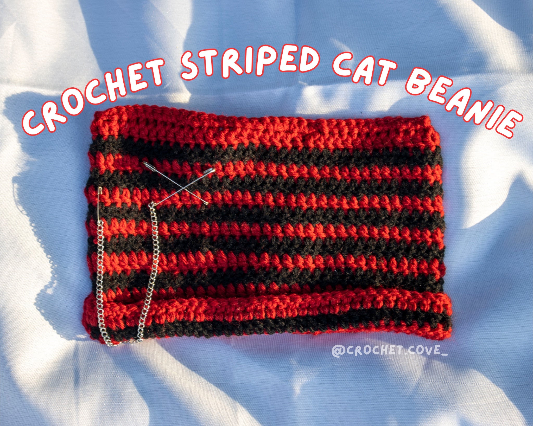 Crochet Striped Red and Black Cat Beanie Crochet Cove